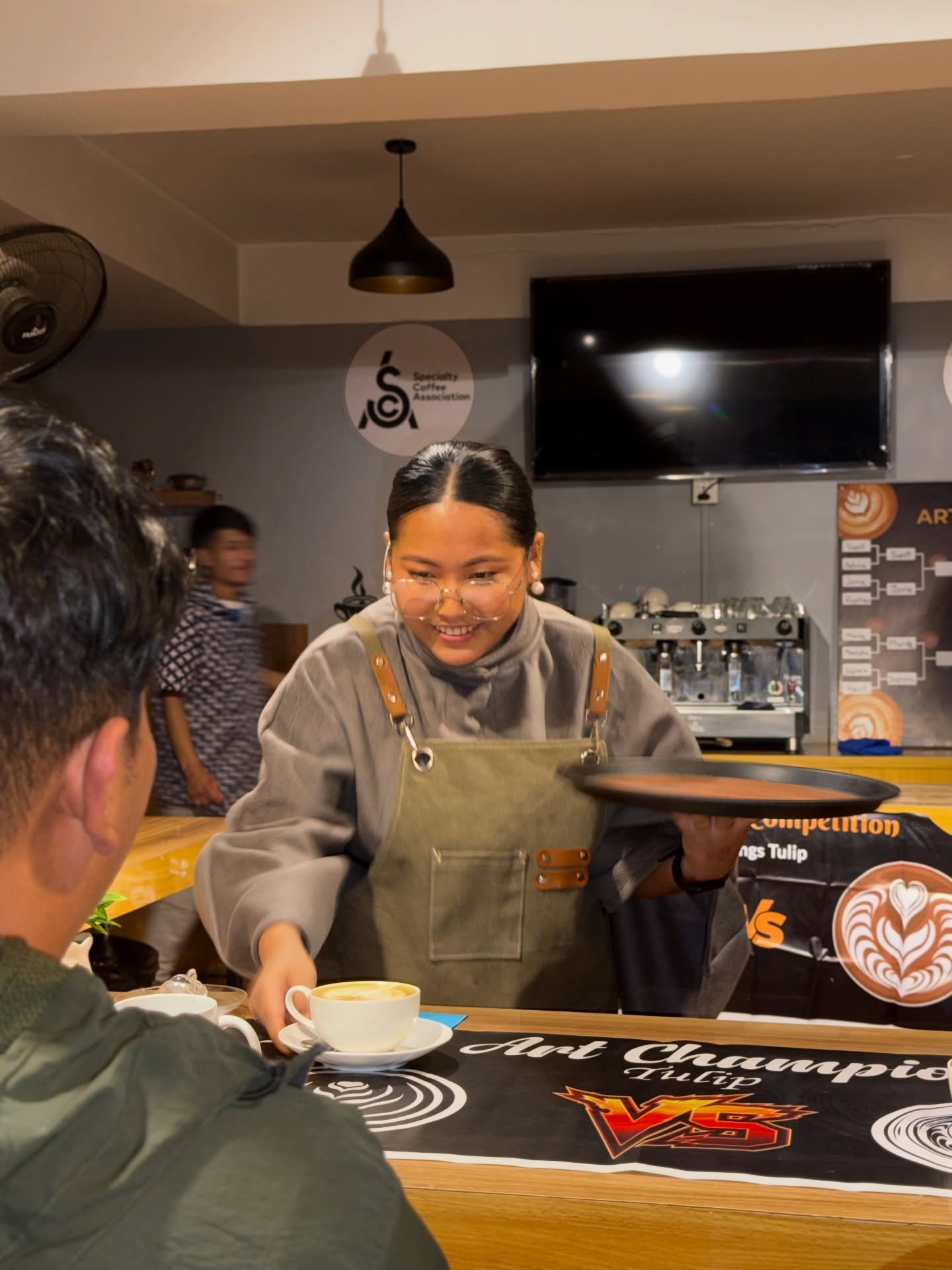 Student barista during practical training at Caffinity in Balaju